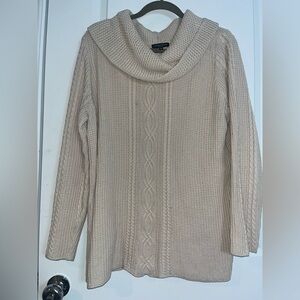 Jeanne Pierre Woman's 100% Cotton Ivory Cowl Neck Cable Knit Sweater - Size 1X